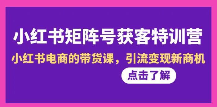 图片[1]-（8909期）小红书-矩阵号获客特训营-第10期，小红书电商的带货课，引流变现新商机-蛙蛙资源网