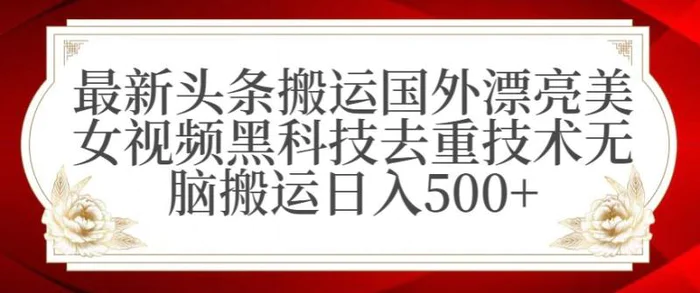 图片[1]-最新头条搬运国外漂亮美女视频黑科技去重技术无脑搬运日入500+【揭秘】-蛙蛙资源网