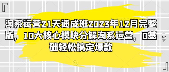 图片[1]-淘系运营21天速成班2023年12月完整版，10大核心模块分解淘系运营，0基础轻松搞定爆款-蛙蛙资源网