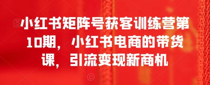 图片[1]-小红书矩阵号获客训练营第10期，小红书电商的带货课，引流变现新商机-蛙蛙资源网