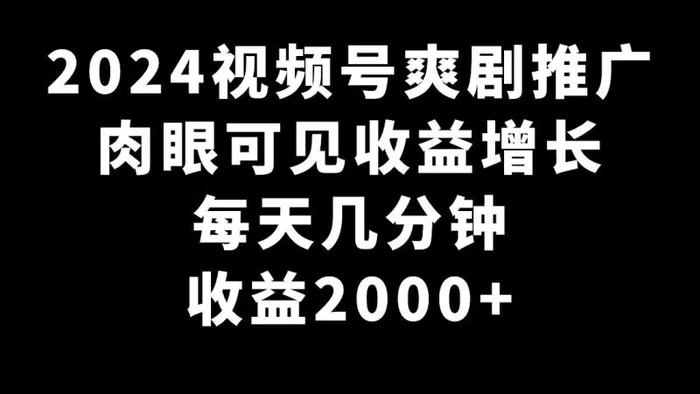 图片[1]-（9028期）2024视频号爽剧推广，肉眼可见的收益增长，每天几分钟收益2000+-蛙蛙资源网