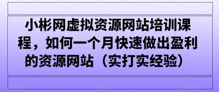 图片[1]-小彬网虚拟资源网站培训课程，如何一个月快速做出盈利的资源网站（实打实经验）-蛙蛙资源网