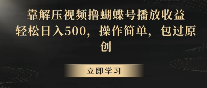 图片[1]-靠解压视频撸蝴蝶号播放收益，轻松日入500，操作简单，包过原创-蛙蛙资源网