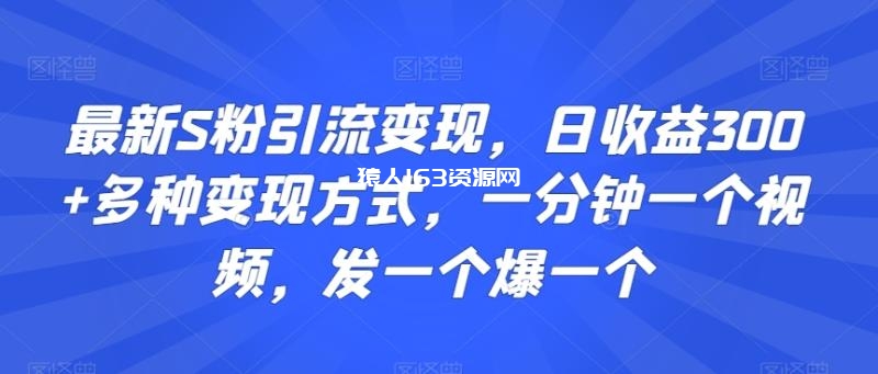 图片[1]-最新S粉引流变现，日收益300+多种变现方式，一分钟一个视频，发一个爆一个-蛙蛙资源网