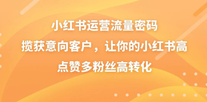 图片[1]-（8764期）小红书运营流量密码，揽获意向客户，让你的小红书高点赞多粉丝高转化-蛙蛙资源网