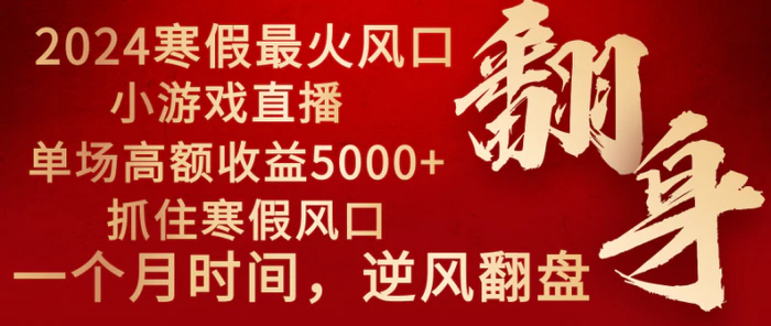 图片[1]-（8766期）2024年最火寒假风口项目 小游戏直播 单场收益5000+抓住风口 一个月直接提车-蛙蛙资源网