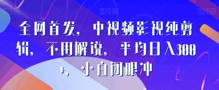 全网首发，中视频影视纯剪辑，不用解说，平均日入300+，小白闭眼冲