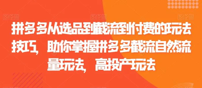 图片[1]-拼多多从选品到截流到付费的玩法技巧，助你掌握拼多多截流自然流量玩法，高投产玩法-蛙蛙资源网