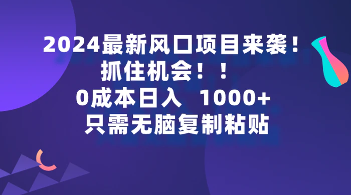 图片[1]-（9899期）2024最新风口项目来袭，抓住机会，0成本一部手机日入1000+，只需无脑复…-蛙蛙资源网