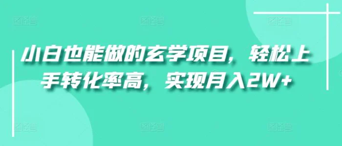 小白也能做的玄学项目，轻松上手转化率高，实现月入2W+