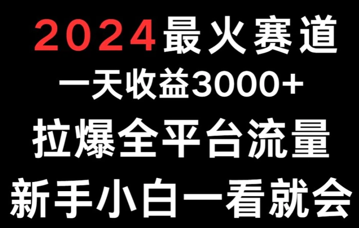 2024最火赛道一天收益3000+拉爆全平台流量新手小白一看就会