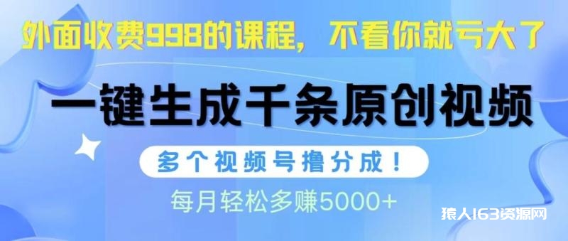 图片[1]-（10080期）视频号软件辅助日产1000条原创视频，多个账号撸分成收益，每个月多赚5000+-蛙蛙资源网