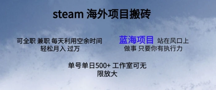 最新项目steam搬砖，单号日入500+