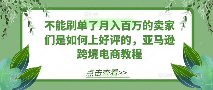 图片[1]-不能刷单了月入百万的卖家们是如何上好评的，亚马逊跨境电商教程-蛙蛙资源网